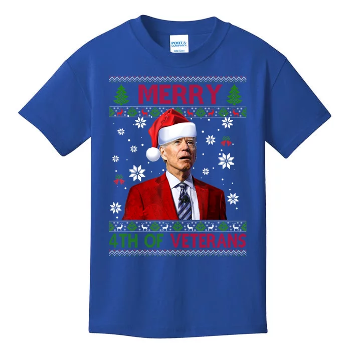 Merry 4th Of Veterans Funny Joe Biden Xmas Ugly Sweater Funny Gift Kids T-Shirt