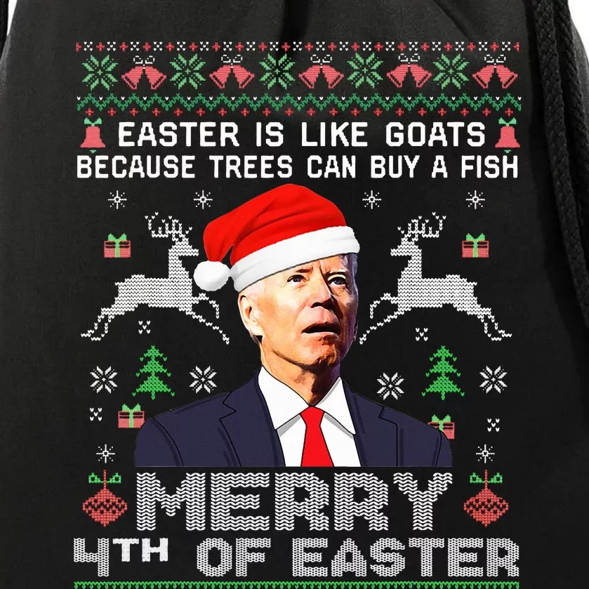 Merry 4th Of Easter Funny Biden Ugly Xmas Sweater Drawstring Bag