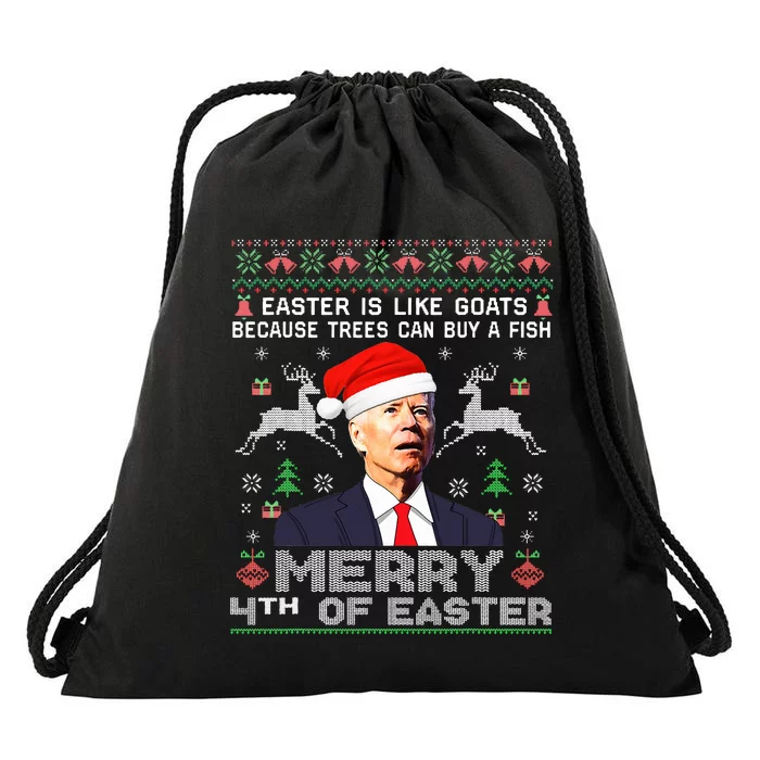 Merry 4th Of Easter Funny Biden Ugly Xmas Sweater Drawstring Bag