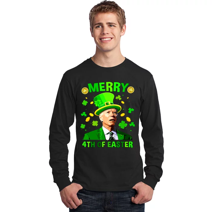 Merry 4th Of St Patricks Day Funny Joe Biden Leprechaun Hat Long Sleeve Shirt