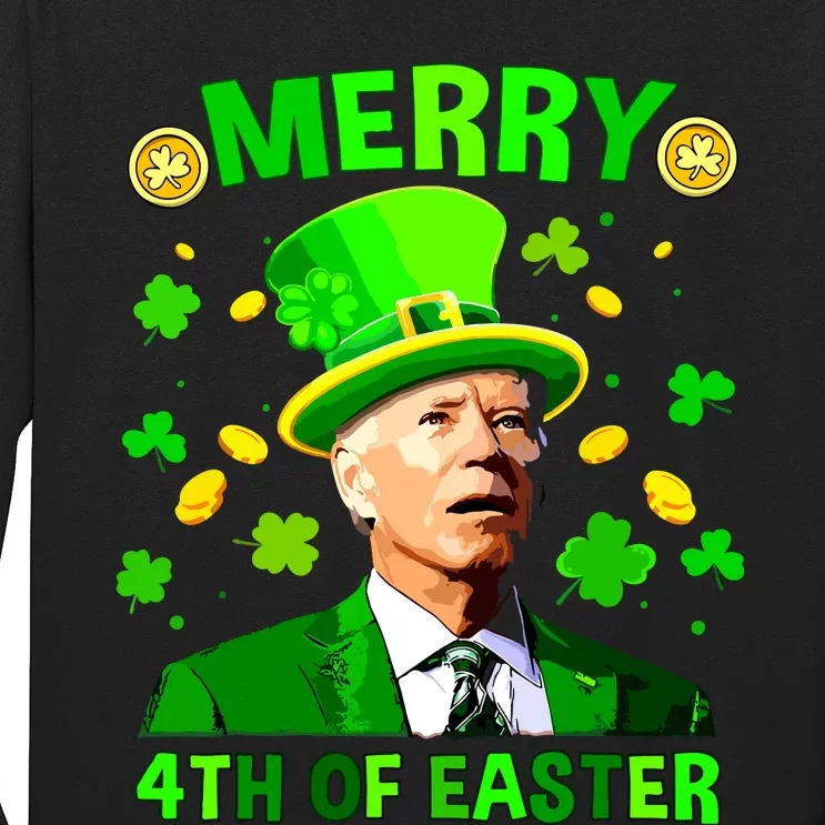 Merry 4th Of St Patricks Day Funny Joe Biden Leprechaun Hat Long Sleeve Shirt