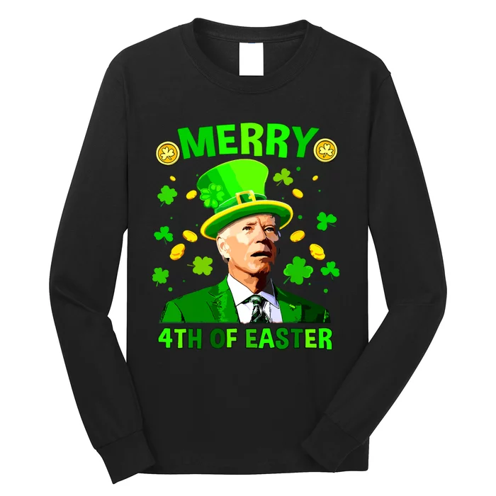 Merry 4th Of St Patricks Day Funny Joe Biden Leprechaun Hat Long Sleeve Shirt