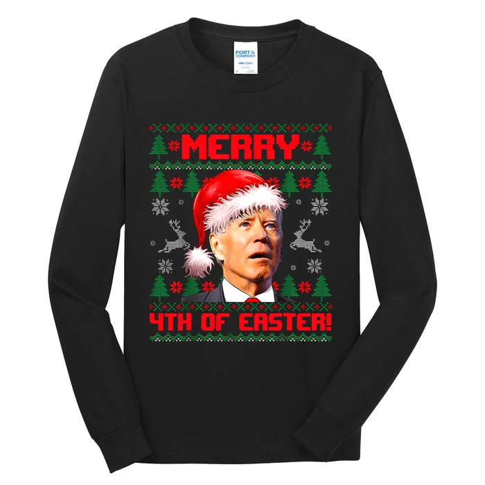 Merry 4th Of Easter Funny Joe Biden Christmas Ugly Sweater Tall Long Sleeve T-Shirt