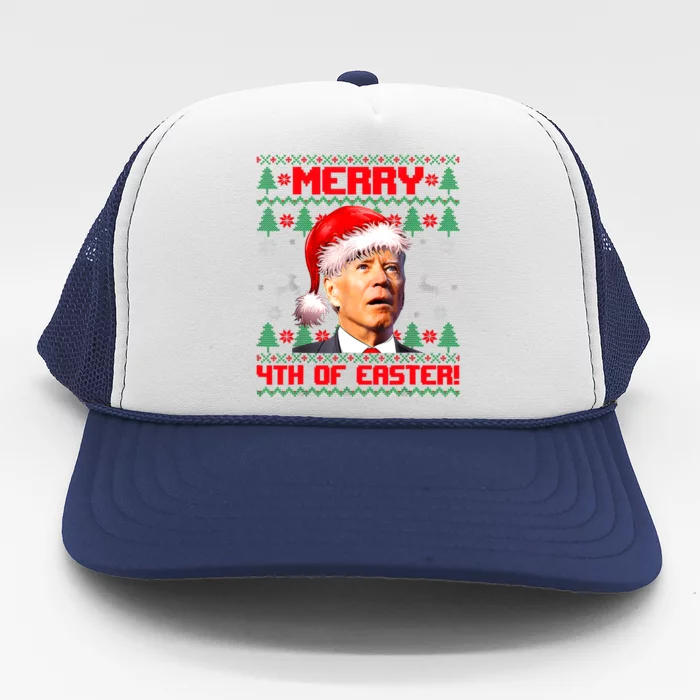 Merry 4th Of Easter Funny Joe Biden Christmas Ugly Sweater Trucker Hat