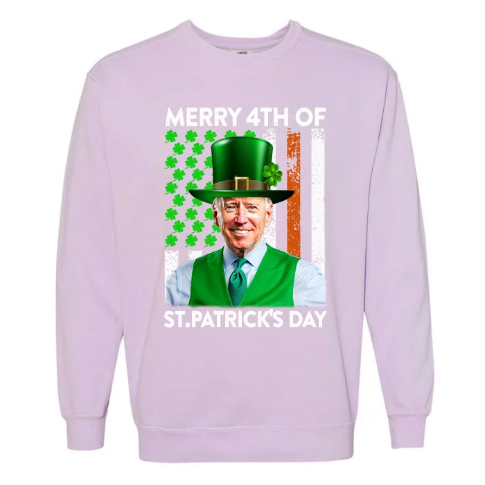 Merry 4th Of St PatrickS Day Joe Biden Leprechaun Us Flag Gift Garment-Dyed Sweatshirt