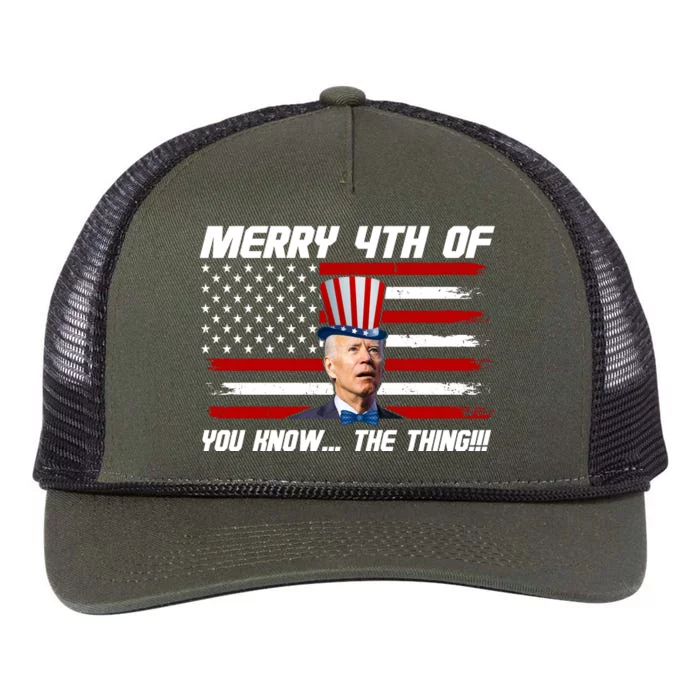 Merry 4th Of You Know The Thing Funny Joe Biden America Retro Rope Trucker Hat Cap