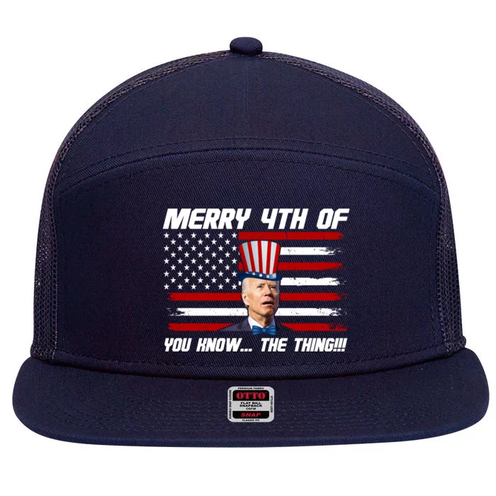 Merry 4th Of You Know The Thing Funny Joe Biden America 7 Panel Mesh Trucker Snapback Hat