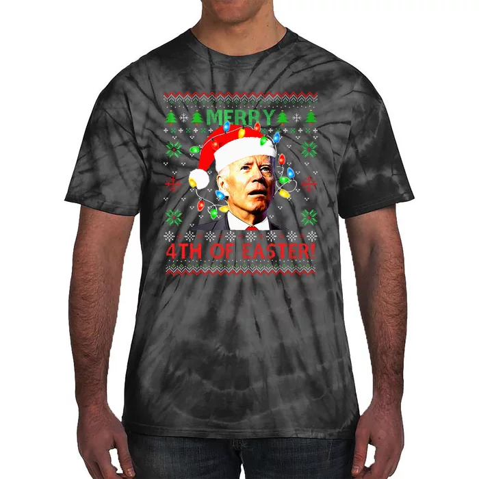 Merry 4th Of Easter Santa Joe Biden Ugly Xmas Sweater Tie-Dye T-Shirt