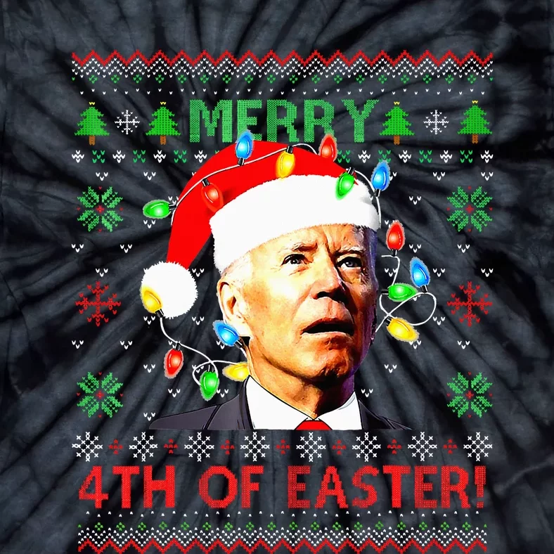 Merry 4th Of Easter Santa Joe Biden Ugly Xmas Sweater Tie-Dye T-Shirt