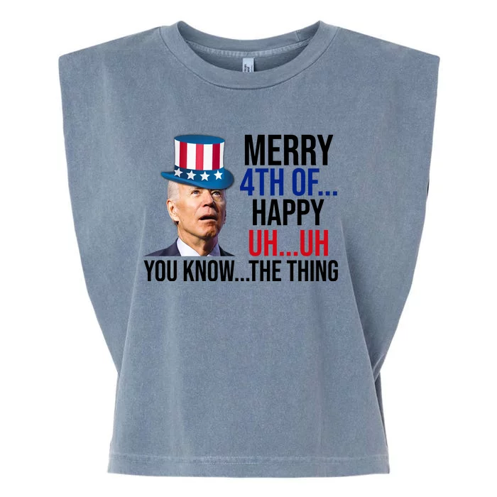 Merry 4th You Know The Thing Funny Confused Joe Biden Garment-Dyed Women's Muscle Tee