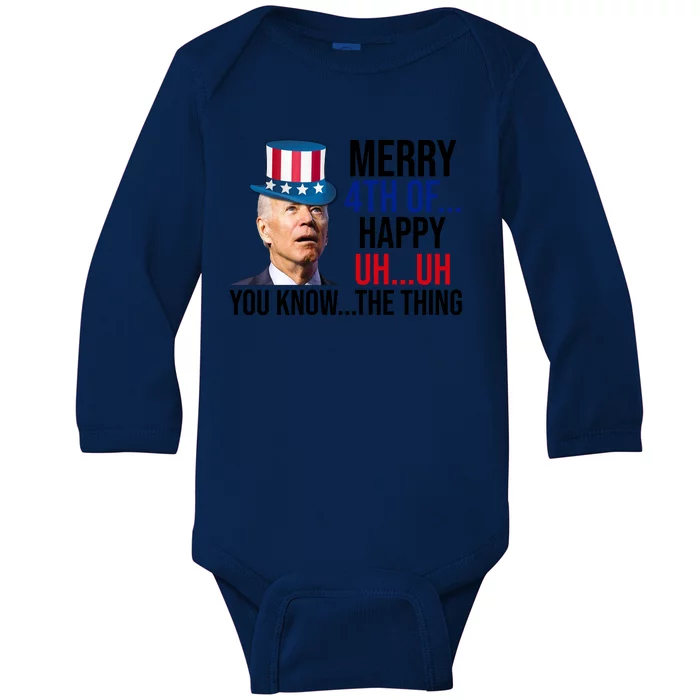 Merry 4th You Know The Thing Funny Confused Joe Biden Baby Long Sleeve Bodysuit