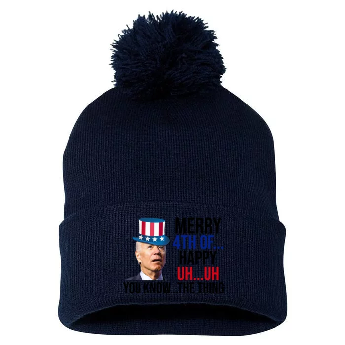 Merry 4th You Know The Thing Funny Confused Joe Biden Pom Pom 12in Knit Beanie