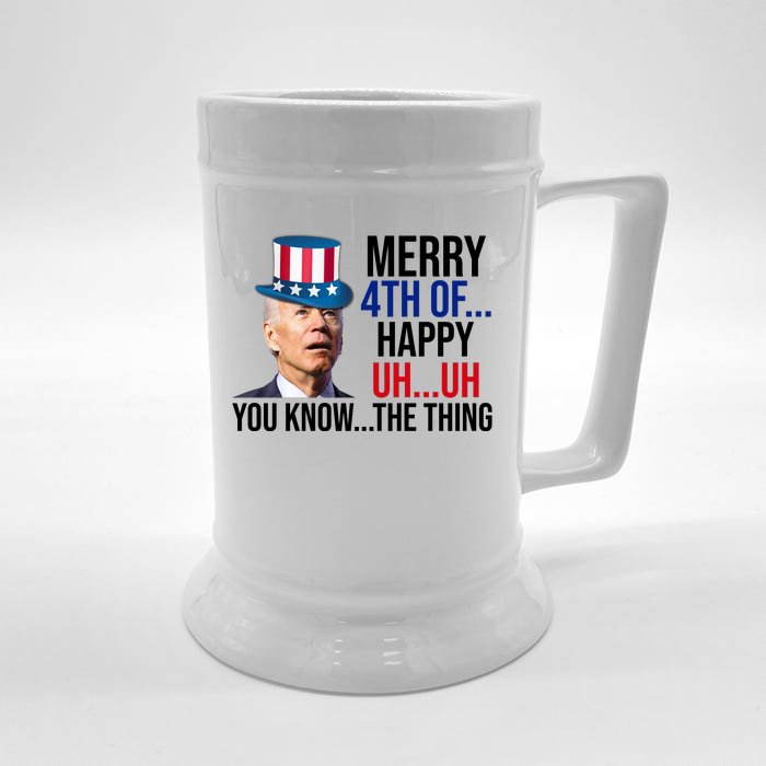 Merry 4th You Know The Thing Funny Confused Joe Biden Front & Back Beer Stein