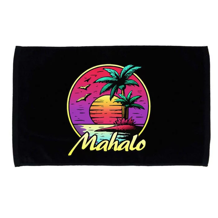 Mahalo. 80s Palm Sunset. Tropical Beach Summer Microfiber Hand Towel