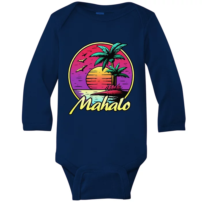 Mahalo. 80s Palm Sunset. Tropical Beach Summer Baby Long Sleeve Bodysuit