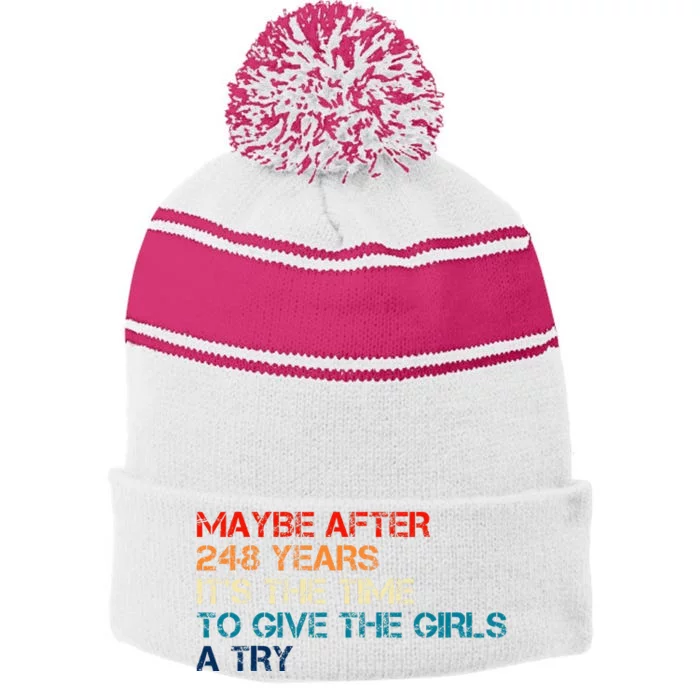 Maybe After 248 Years ItS The Time To Give The Girl A Try Stripe Pom Pom Beanie