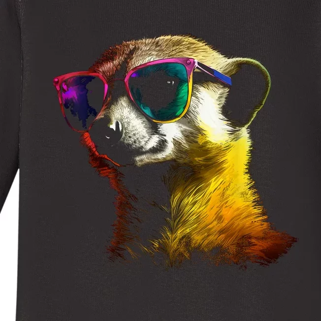 Meerkat Artwork Animal Art Sunglasses Meerkat Baby Long Sleeve Bodysuit