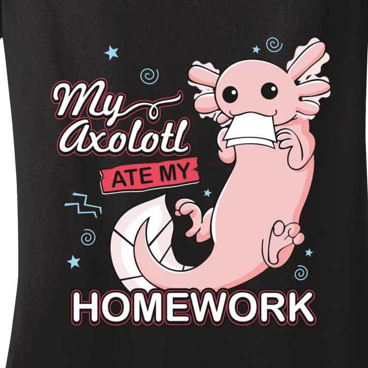 My Axolotl Ate My Homework Funny Axolotls School Nerd Women's V-Neck T-Shirt