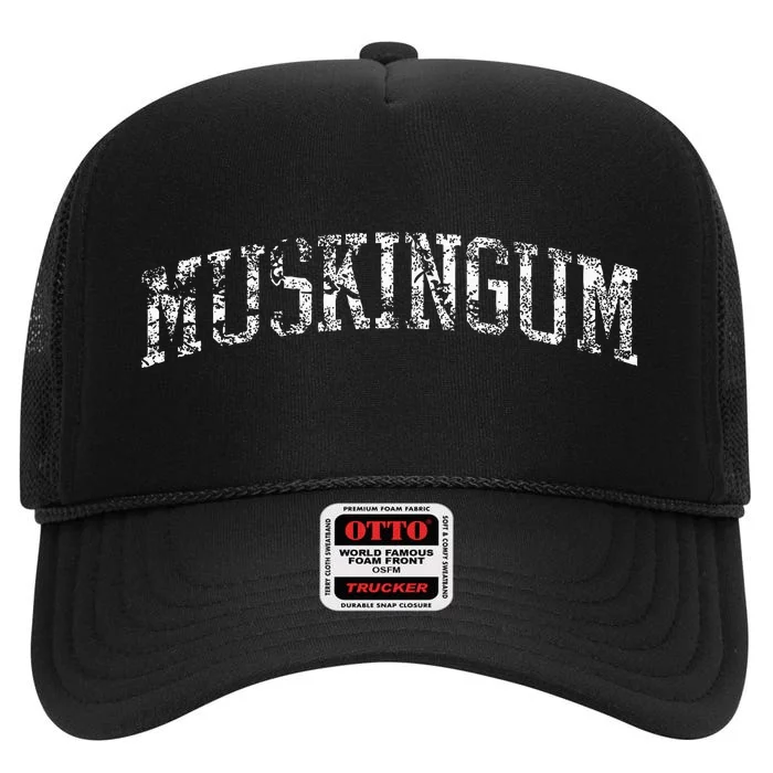 Muskingum Athletic Arch College University Alumni High Crown Mesh Trucker Hat