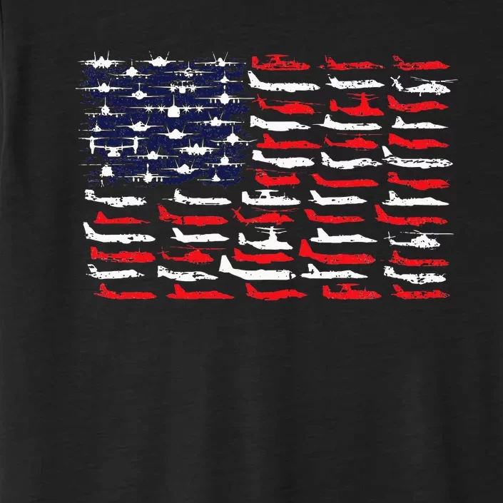 Military Aviation American Flag Aircraft Distressed Design ChromaSoft Performance T-Shirt