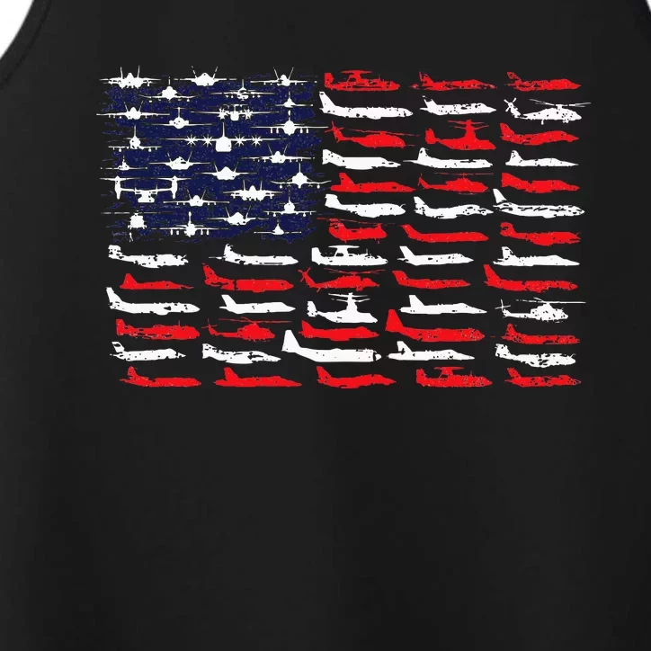 Military Aviation American Flag Aircraft Distressed Design Performance Tank