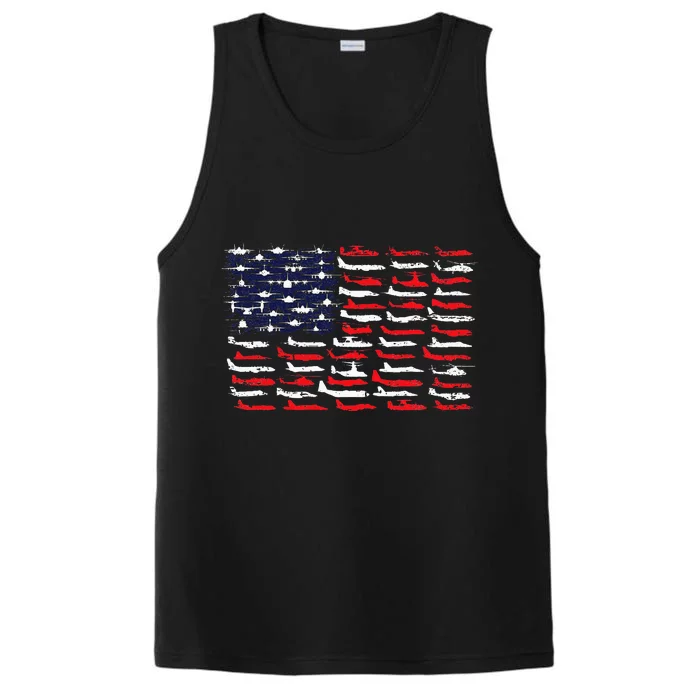 Military Aviation American Flag Aircraft Distressed Design Performance Tank