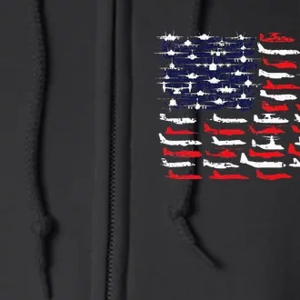 Military Aviation American Flag Aircraft Distressed Design Full Zip Hoodie