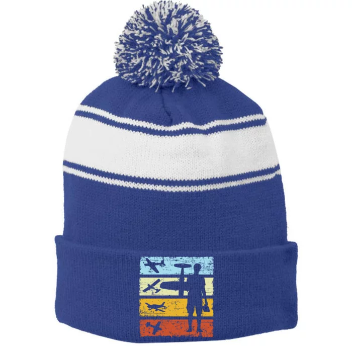 Model Airplane Aviation Rc Flight Retro Vintage Gift Stripe Pom Pom Beanie