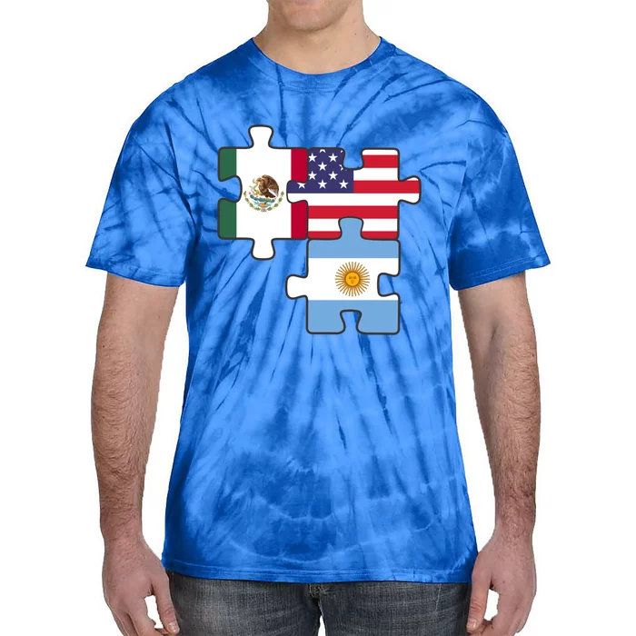 Mexico Argentina And The Usa Puzzle Design Meaningful Gift Tie-Dye T-Shirt