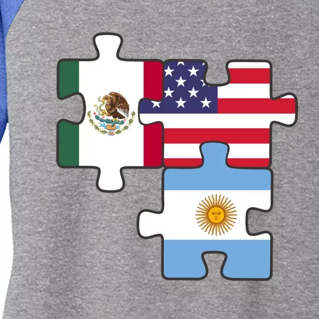 Mexico Argentina And The Usa Puzzle Design Meaningful Gift Women's Tri-Blend 3/4-Sleeve Raglan Shirt