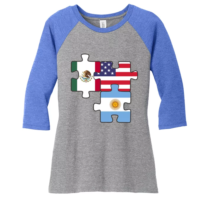 Mexico Argentina And The Usa Puzzle Design Meaningful Gift Women's Tri-Blend 3/4-Sleeve Raglan Shirt