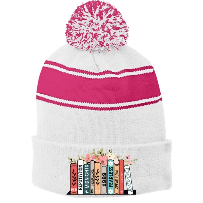 Music Albums As Books Folk Music Stripe Pom Pom Beanie