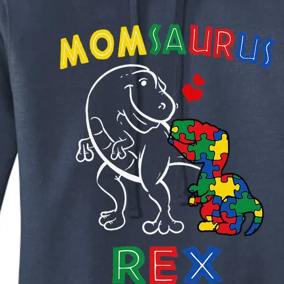 Momsaurus Autism Awareness MotherS Day Mommy Dinosaur Mom Women's Pullover Hoodie