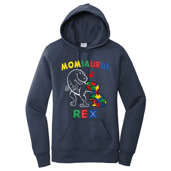 Momsaurus Autism Awareness MotherS Day Mommy Dinosaur Mom Women's Pullover Hoodie