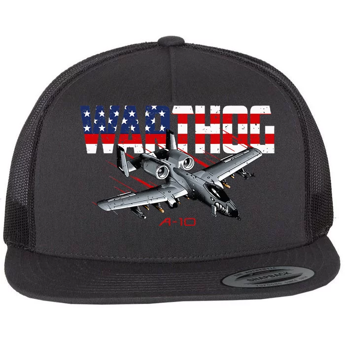 Military Airplane A10 Warthog American Flag Flat Bill Trucker Hat