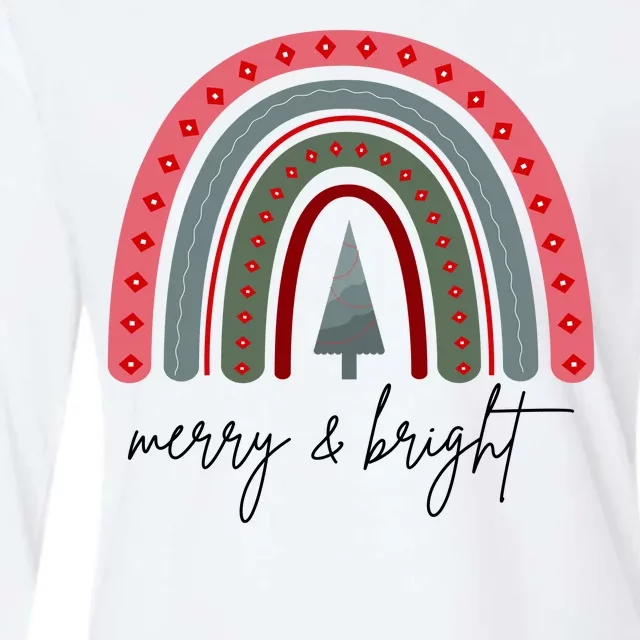 Merry And Bright Rainbow Holiday Womens Cotton Relaxed Long Sleeve T-Shirt