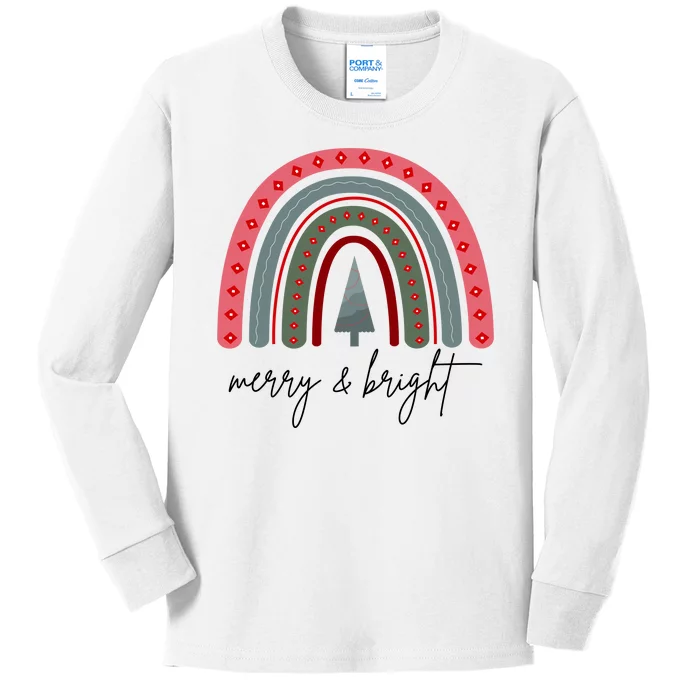 Merry And Bright Rainbow Holiday Kids Long Sleeve Shirt