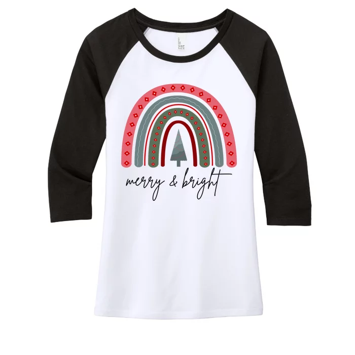 Merry And Bright Rainbow Holiday Women's Tri-Blend 3/4-Sleeve Raglan Shirt