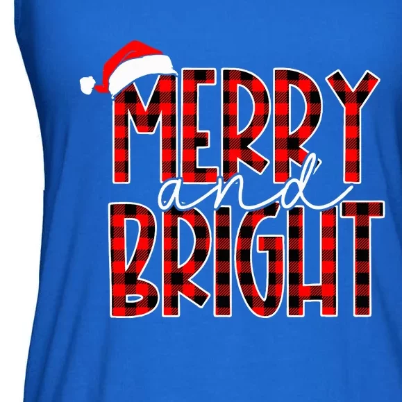 Merry and Bright Buffalo Plaid Red Santa Hat Christmas Xmas Ladies Essential Flowy Tank