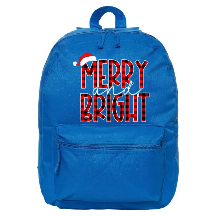 Merry and Bright Buffalo Plaid Red Santa Hat Christmas Xmas 16 in Basic Backpack