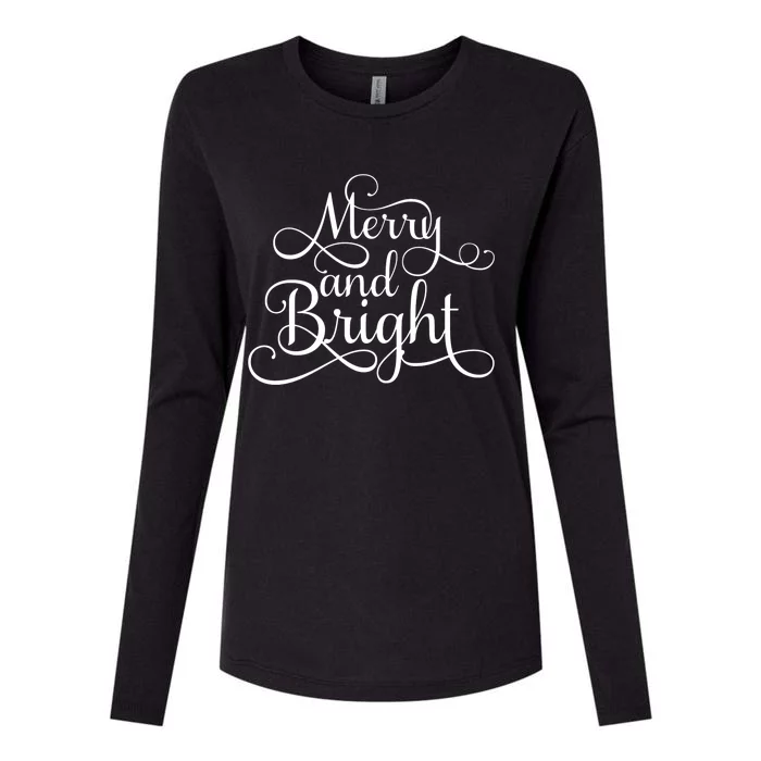 Merry And Bright Christmas Holiday Hoodie Womens Cotton Relaxed Long Sleeve T-Shirt