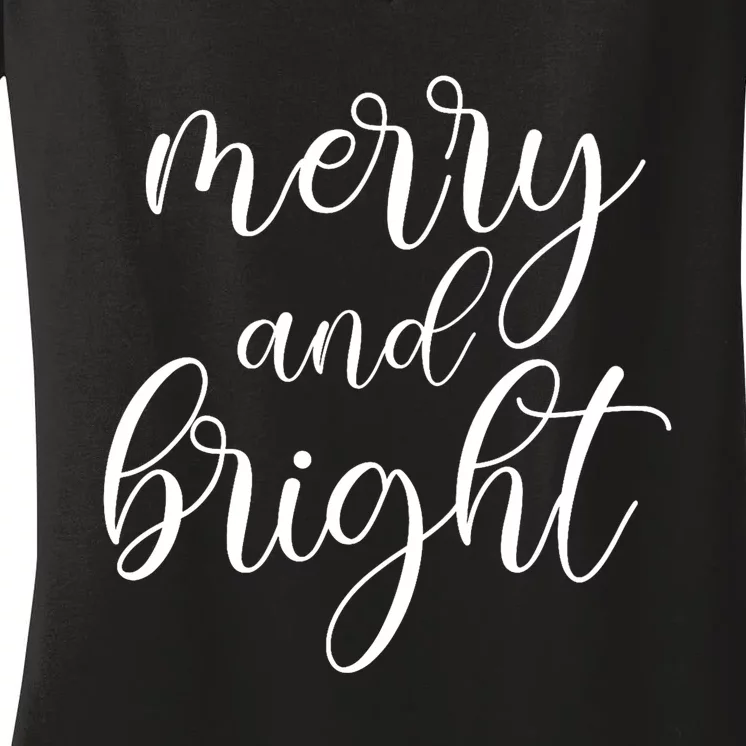 Merry And Bright Christmas Pajamas Outfit Funny Family Xmas Women's V-Neck T-Shirt