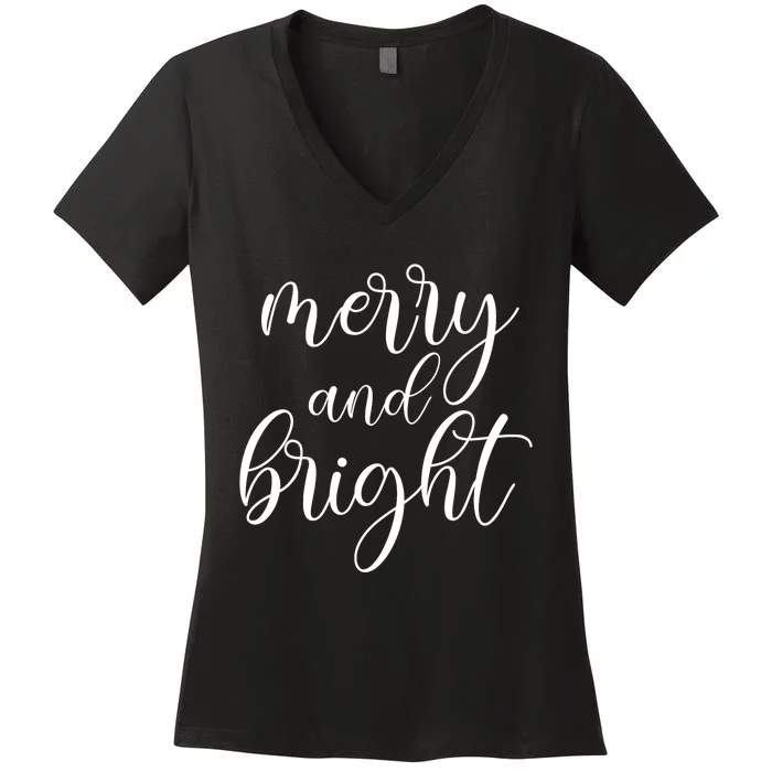 Merry And Bright Christmas Pajamas Outfit Funny Family Xmas Women's V-Neck T-Shirt