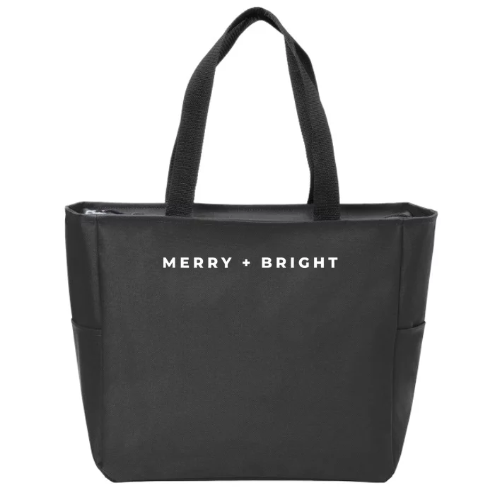 Merry And Bright Christmas Subtle Minimal Funny Simple Zip Tote Bag