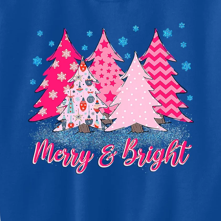 Merry And Bright Pink Christmas Tree Pink Christmas Costume Meaningful Gift Kids Sweatshirt