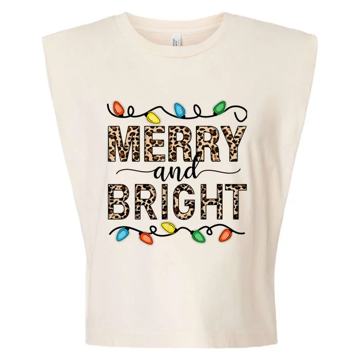 Merry And Bright Christmas Leopard Christmas Lights Garment-Dyed Women's Muscle Tee