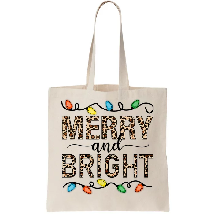 Merry And Bright Christmas Leopard Christmas Lights Tote Bag