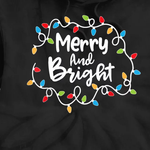 Merry And Bright Santa Christmas Xmas Lights Pajamas Holiday Tie Dye Hoodie