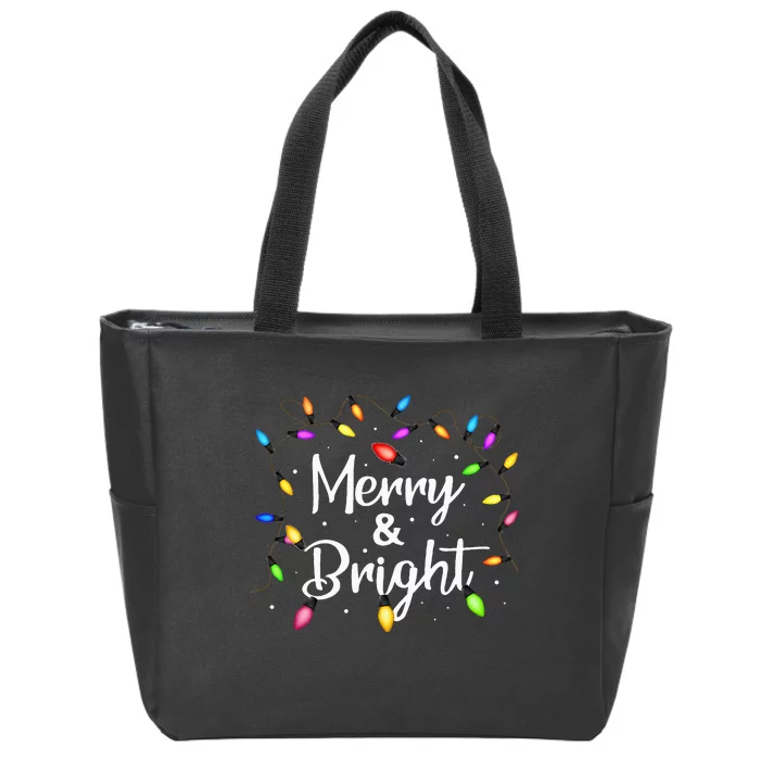 Merry and Bright Christmas Lights Xmas Zip Tote Bag