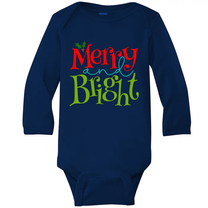 Merry And Bright Christmas Holiday Festive Baby Long Sleeve Bodysuit